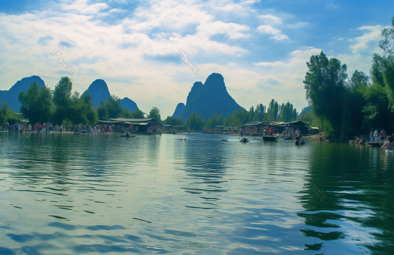 风景风光大气旅游风景区出游清晰的摄影图高清的图片海报设计背景广告设计素材元素蓝天白云桂林阳朔漓江,高清,摄影图,摄影图片,图片大全,摄影图免费下载